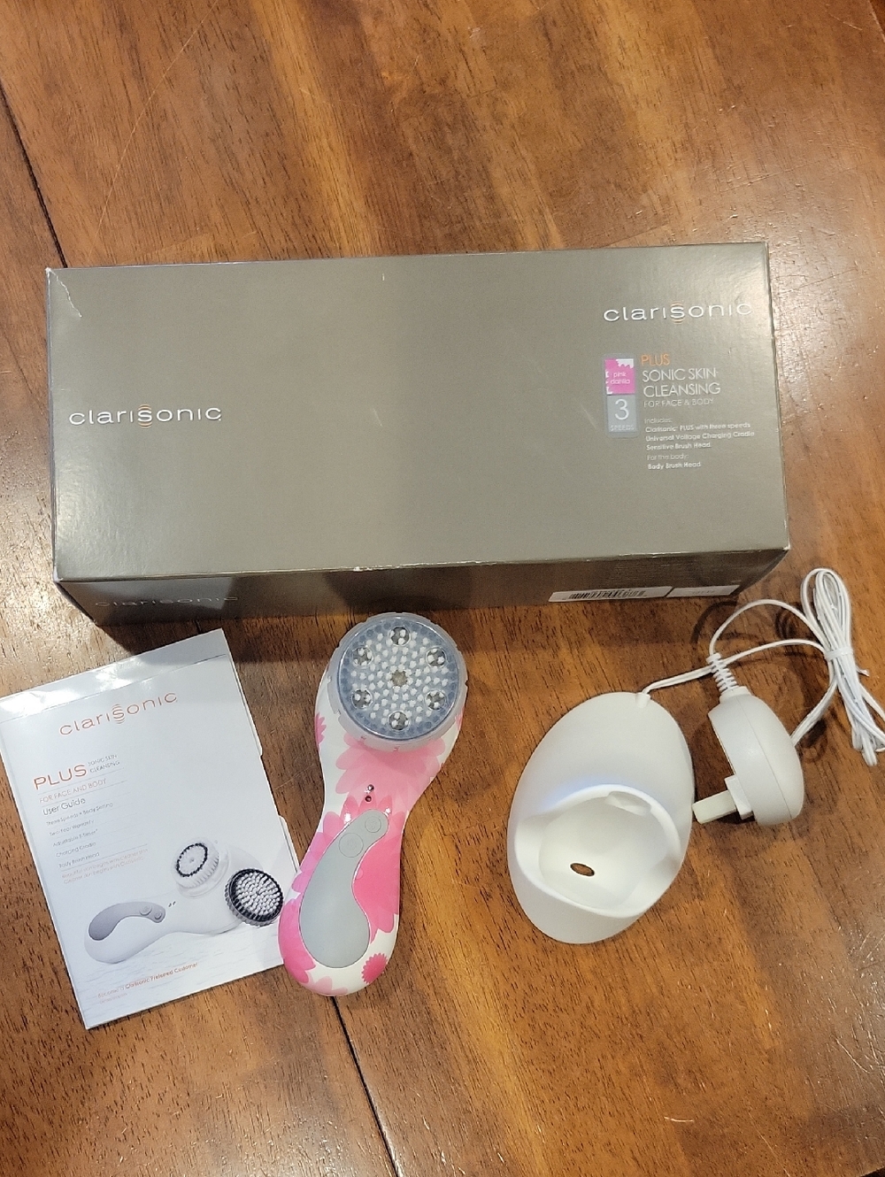 CLAIRSONIC Plus Pink and White Facial Cleansing Device with Charging Dock